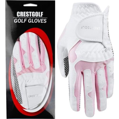 CRESTGOLF Womens Golf Gloves Microfiber Cloth Material Anti-Slip Design Soft Fabric Ladies Left Right Hand White Color