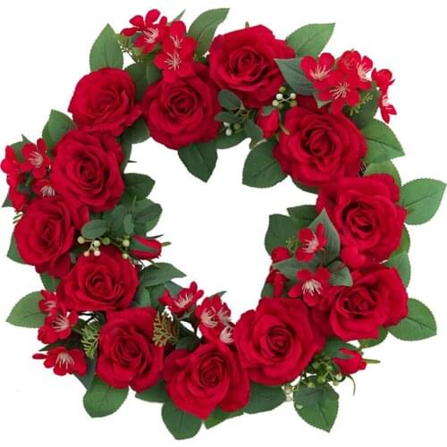 Rose Flowers Decor Simulation Wreath Creative Rattan Wall Hanging Decorationgs Semi-handmade Parents Gifts Front Door Wreathes