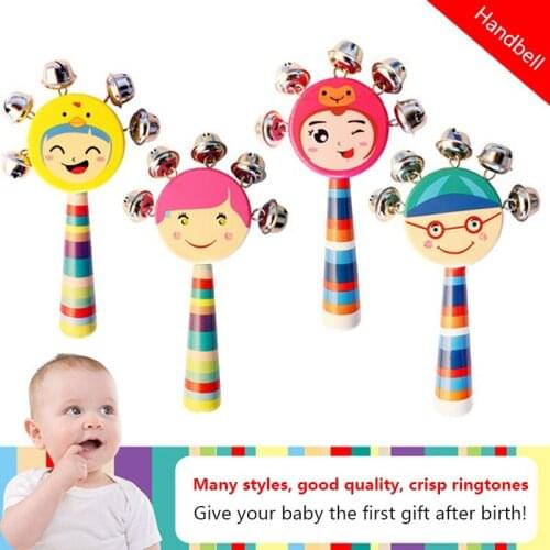 New Babys Bell Vocal Toys Rainbow Shaker Stick Educational Toy Crib Handle Wooden Activity Bell Stick Shaker Rattle Baby Gift