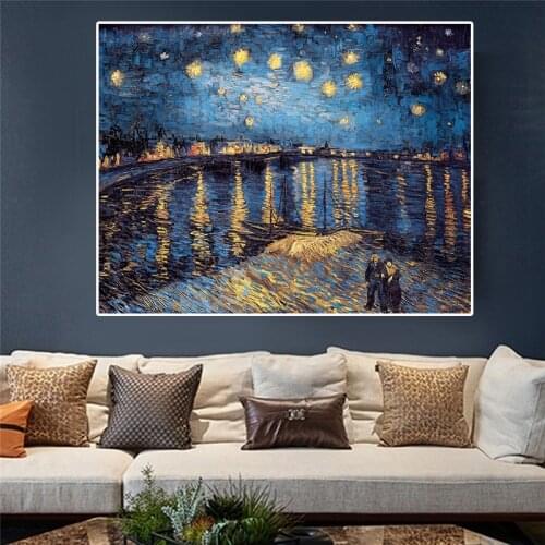 Impressionist Van Gogh Starry Night Oil Paintings Print Canvas Painting Posters Pictures Decorative for DIY Home Wall Art Decora
