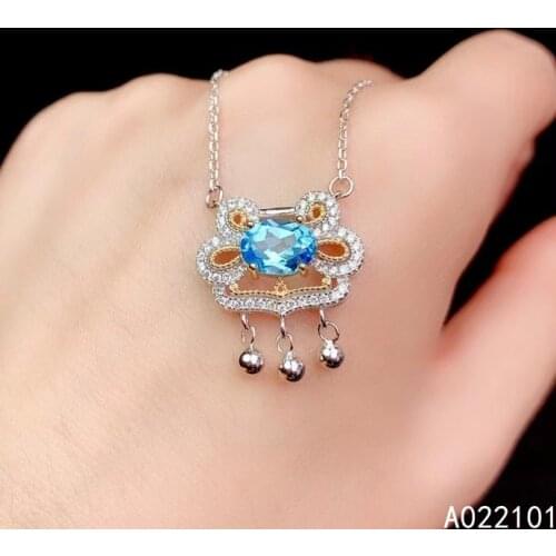 KJJEAXCMY fine Jewelry 925 Sterling Silver Natural blue topaz Girl fashion gemstone Pendant Necklace Support Test Chinese style
