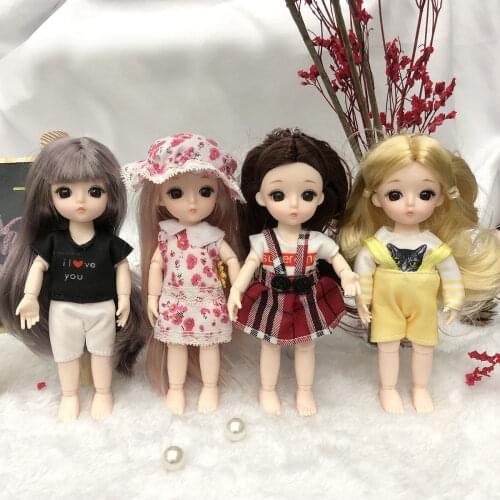Fashionable 16 Cm Dolls Movable Joint Mini Doll 3D Big Eyes BJD Baby Fashion Clothes Can Be Dress Up Boy and Girl Toy Gift