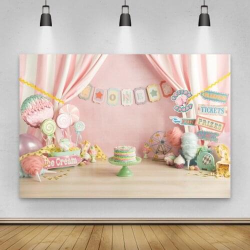 Laeacco Pink Wall Curtain Candy Party Photography Backdrop Newborn Baby 1st Birthday Party Banner Photo Background Photo Studio