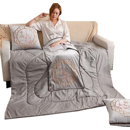 Pillow Quilt 2 in 1 Embroidered Summer quilt with fillers Car & Office use blanket Dual-use convenient quilt in throw pillow
