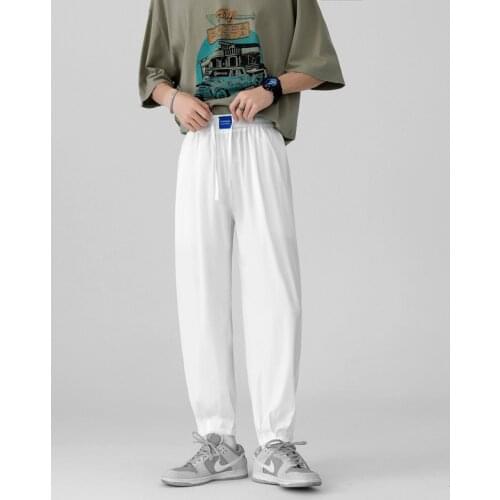 Summer Thin Casual Pants Mens Fashion Black/army Green/white Straight Pants Men Korean Loose Drawstring Trousers Mens M-2XL