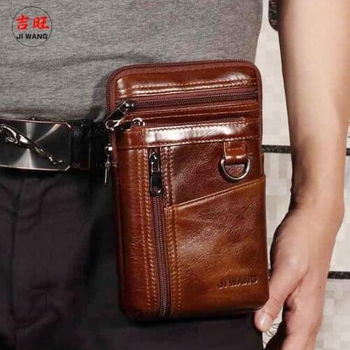 Fashion New style Men Genuine Leather Waist Bag Cell/Mobile Phone Coin Purse Pocket Belt Military Male Crossbody Shoulder Bag