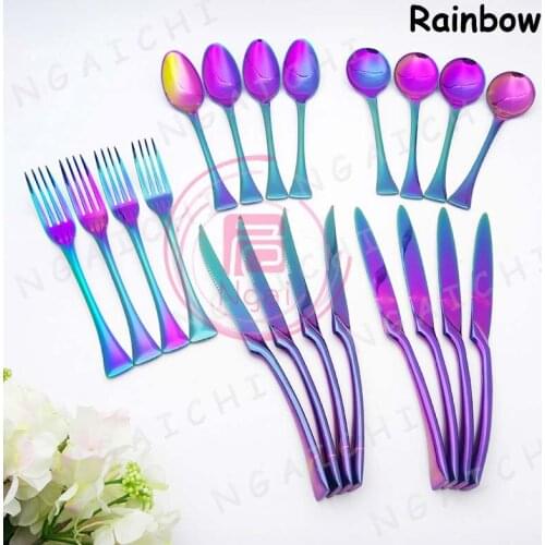 Stainless Steel Steak Knife Soup Spoon Fork Colorful Scoop Dinner Cutlery Set Flatware Full Set Multi-use Cutlery Dinnerware Set