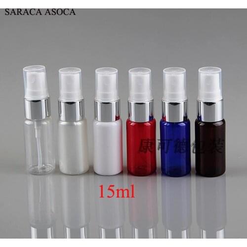 Wholesale PET 100pcs/lot 15ml Empty Perfume Spray Plastic Bottle Aluminum Cover Clear Makeup Refillable Bottles Atomizer