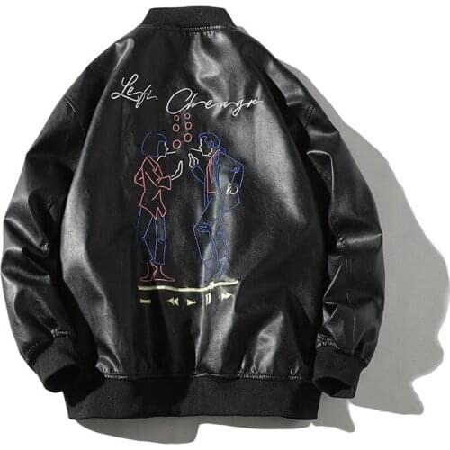 2021 Harajuku Autumn Black Funny Printed Mens Windbreaker Young Mens Motorcycle Leather Jacket Korean Mens Motorcycle Jacket