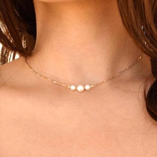 HebeDeer Artificial Pearls Necklace Chain Women Necklaces Jewelry Lovers Light Yellow Gold Color Classic Trendy Collares