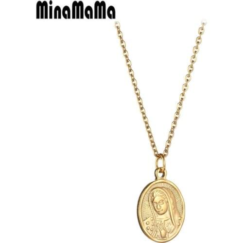 Stainless Steel Simple Virgin Pendant Necklace For Woman Girls Catholic Christian Jewelry Easter Gifts