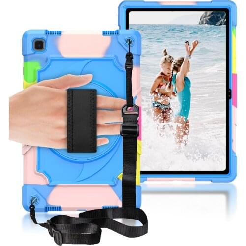 For Samsung Galaxy Tab A 10.1 8.0 2019 A7 10.4 2020 SM-T510 T290 T500 360 Rotation Hand Strap&Kickstand Silicone ShockProof case