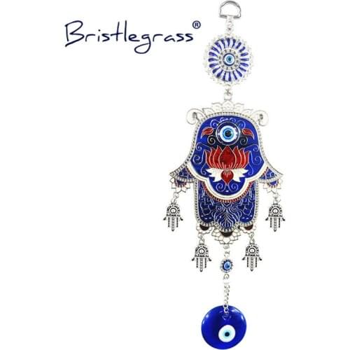 BRISTLEGRASS Turkish Blue Evil Eye Lotus Flower Hand Amulet Lucky Charm Wall Hanging Pendants Pendulum Blessing Protection Decor