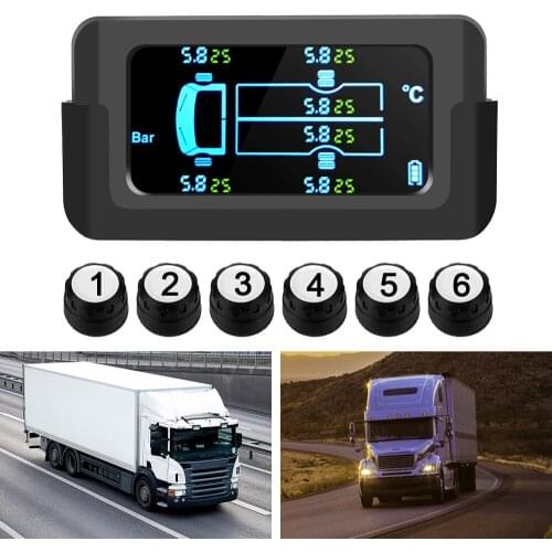LEEPEE Tire Pressure Monitoring System Solar Smart Car TPMS Digital LCD Display 122Psi 8.5Bar 6 Sensors Auto Security Alarm