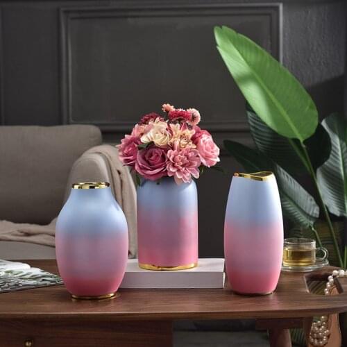 Modern Pink Blue Ceramic Vase Fake Flower Accessories Store Dining Table Furnishings Crafts Home Livingroom Desktop Ornaments