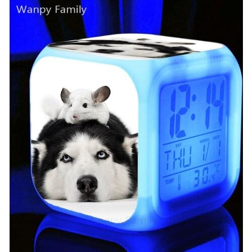 Hot Sales Husky and Totoro LED Alarm Clock Color Changing LED reloj Clock Kids Cartoon Toys Multifunction Night Light Watches