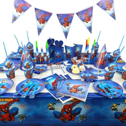 Spider-man The theme cartoon The boy The tablecloth Pull the flag atmosphere Birthday is on the wall Decorated suit