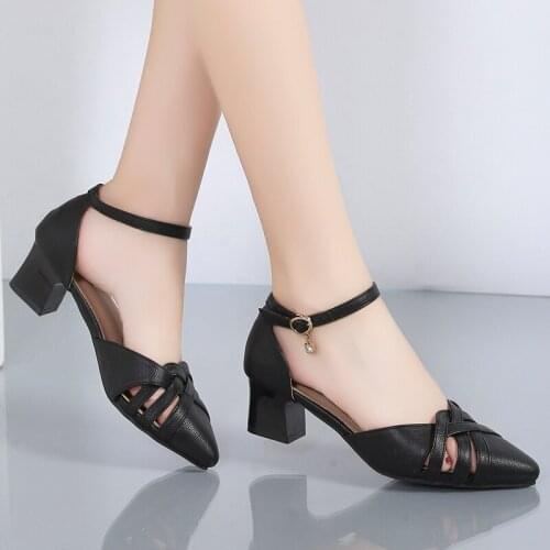 Summer Shoes Women Dress Shoes Ankle Strap Pumps Pointed Toe Hollow Outs Sandals High Heels Ol Office Lady zapatos mujer 9259N
