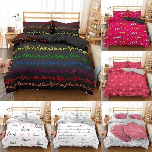 Heart Hand Writing Letter Sentence Bedding Sets Valentines Day Microfiber Comforter Duvet Cover Set Home Textile For Lover Gift
