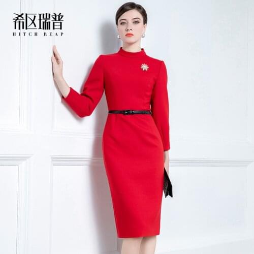 High End Wool Brand Celebrity Professional Dress Womens Slim Temperament Dress Autumn Winter 2020 New