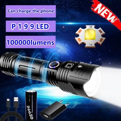 XHP199 Super Bright LED Fashlight Waterproof USB Rechargeable Lantern 2021 26650/18650 Tactical Brightest Light Zoom Lantern