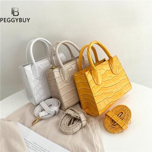 Women Alligator Pattern Pure Color PU Messenger Bag Vintage Top-Handle Purses Chain Design Luxury Hand Bag Female Travel