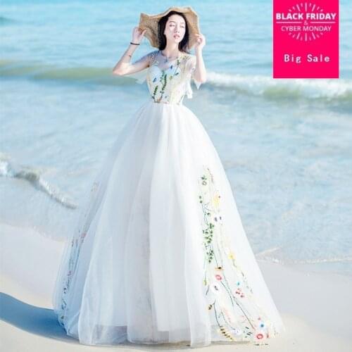 2020 summer mori girls female lace self-cultivation embroidery dress Ponceon net yarn fairy bohemia holiday beach dress wj814