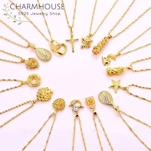 24K Gold Filled Necklaces For Women Exquisite Pendant & Necklace Waterwave Chain Collier Femme Choker Statement Jewelry Accesory