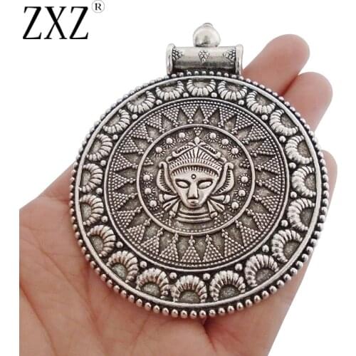 ZXZ 2pcs Large Tribal Boho Bohemian Medallion Round Charms Pendants for Necklace Jewelry Making Findings 87x69mm