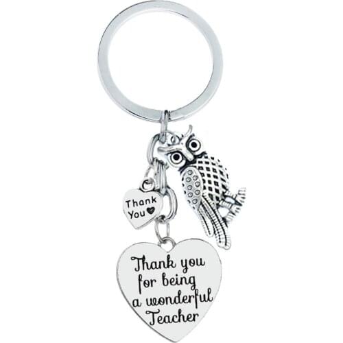 36PC Teachers Day Gifts Thank You For Being A Wonderful Teacher Keyrings Owl Pendant Thank You Love Heart Charm Keychains Hot