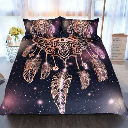 3D Bedding Set 3pcs Twin King Queen Size Luxury Galaxy Golden Print Bohemian Bedclothes Universe Duvet Cover