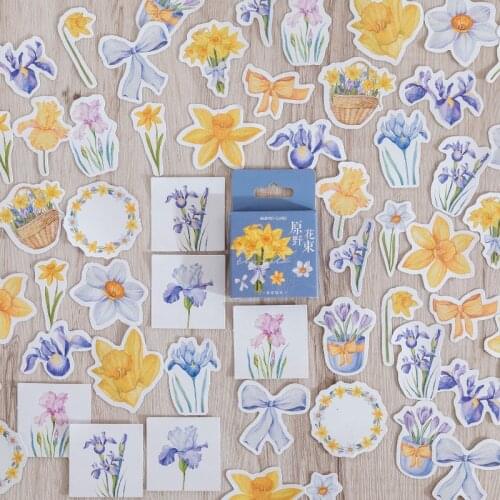 46 Pcs Kawaii Stickers Set Washi Scrapbooks Sticker Set Flowers Diy Decorative Stickers Diy Label For Gift Box Packing Scrapbook