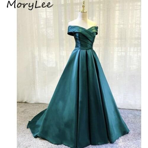 Satin Evening Dresses V-Neck Off The Shoulder A-Line Floor Length Satin Prom Dresses With Lace Up vestidos de fiesta de noche
