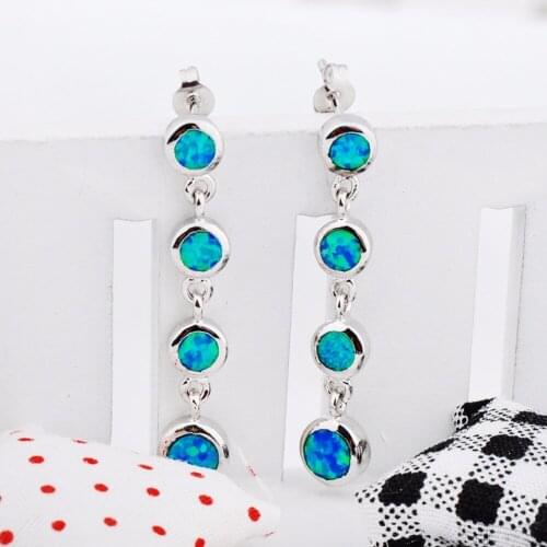 Bamos Female Long Fire Opal Drop Earrings Rainbow Stone Earrings White Gold Filled Vintage Jewelry For Women Wedding Best Gifts