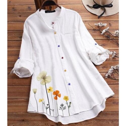 Free Shipping Womens Tops And Blouses Stand Collar Fashion Outwear Retro Long Sleeve Solid Color Printed Comfort Plus Size Shirt