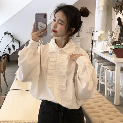 Blouse Women Shirt 2021 Spring Womens Clothing Ruffled Blue Long Sleeved Top Blusas Mujer De Moda