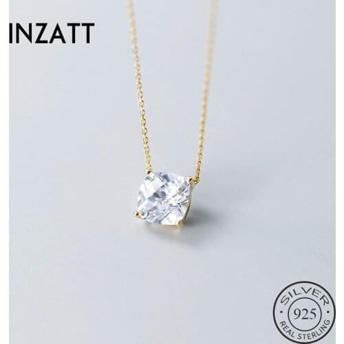 INZATT Real 925 Sterling Silver Square Zircon Pendant Necklace For Fashion Women Hiphop Fine Jewelry Accessories Minimalist Gift