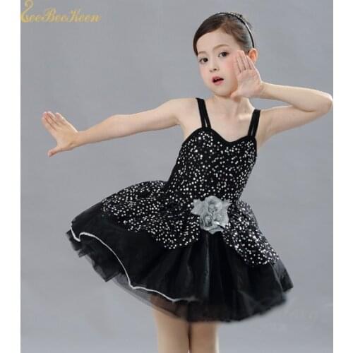Black Sleeveless Sequins Ballet Dress For Children Tutu Ballet For Girls bailarina Modern Costume Stage Performance Dance Dress