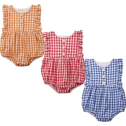 Baby Clothes Newborn Baby Girls Lace-up Plaids Sleeveless Bodysuit Jumpsuit Outfits Set Clothes Playsuit