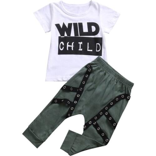 Pudcoco 2pcs Children Baby Infant Clothes 2pcs Boys Girls Outfits Letter T-shirt Tops + Pants Green Cute Cartoon Kids Clothes