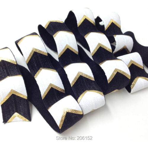 Hot Sale! High Quality Gold Foil Arrow Print FOE Elastic 5/8inch Chevron Fold Over Elastic Ribbon 100Y/Lot Black Color
