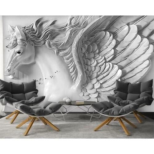Customized wallpaper 3d three-dimensional relief Pegasus personality European TV background wall living room bedroom mural обои