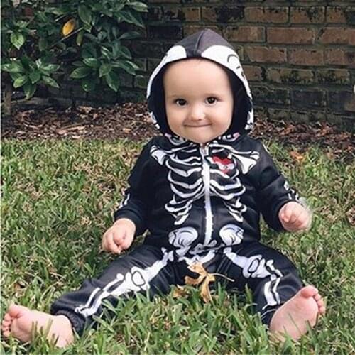 Toddler Infant rompers Baby Halloween Clothes Halloween Hooded Skull Skeleton Romper Jumpsuit Outfits Baby Halloween Clothes