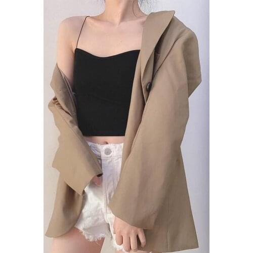 Short Solid Color Knitting Sling Cardigan Lady Pure Loose Bubble T-Shirts Modal Women Cotton Suspender Vest
