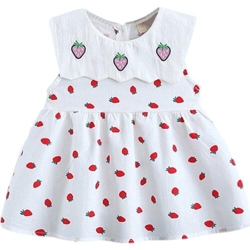 Summer Baby Girl dress New Product Cute Doll Collar Small Strawberry Print Full Body Sleeveless Vest bow Skirt cute party dress