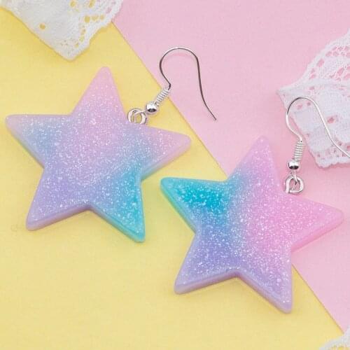 2021 ins Hot Fashion Resin Earrings Glitter Pentagram Star Drop Earrings Woman Girls Summer Chic Lovely Jewelry 1 Pair