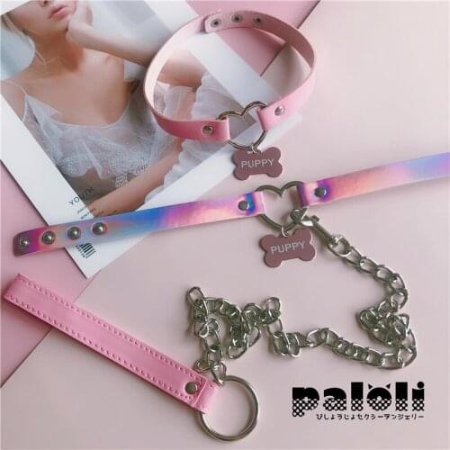 Cute Jewelry DDLGPeach Heart Dog bone shape New Pink DADDY&PUPPY Choker Short Clavicle Necklaces Fashion Jewelry For Girl Cute