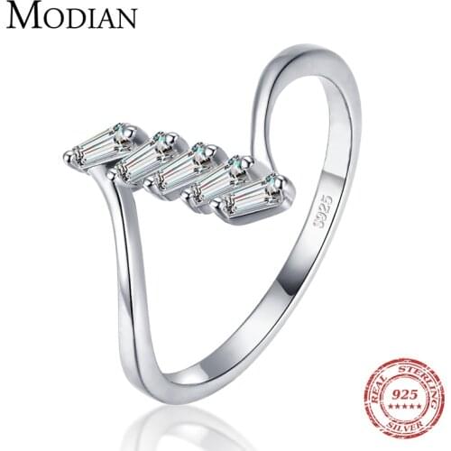 Modian Genuine 925 Sterling Silver Wave Trapezoid Clear CZ Finger Rings for Women Minimalist Fine Jewelry 2021 New Style Bague