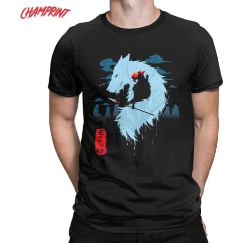 Wolf Princess Mononoke Hime Men T Shirt Studio Ghibli Anime Casual Tee Shirt Short Sleeve T-Shirts Pure Cotton Printing Clothes