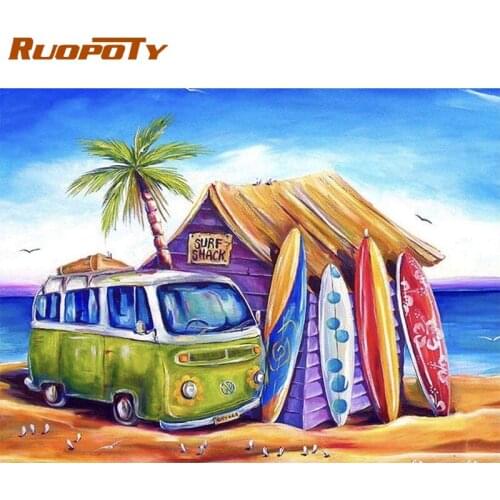 CHENISTORY Beach House Landscape Painting By Numbers On Canvas Coloring By Number Kits Acrylic Pigment Home Decor Art Photo